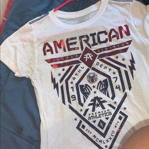 White , red & blue American fighter shirt